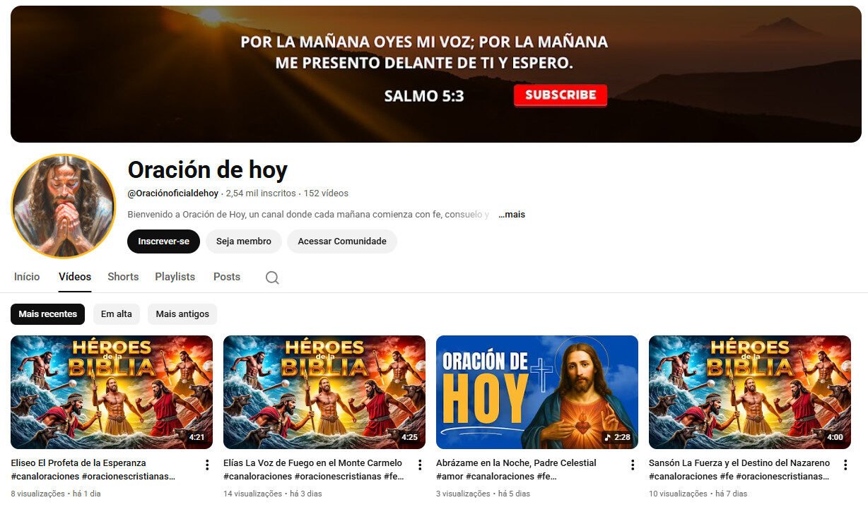 Vendo Canal de Orações Diárias e Heróis da Bíblia – 2 mil inscritos