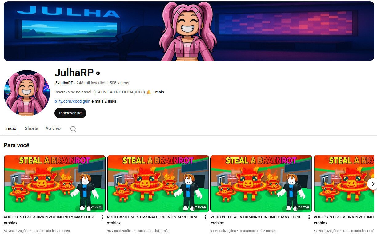 Vendo Canal – Roblox, Gaming e Entretenimento – 248 mil inscritos