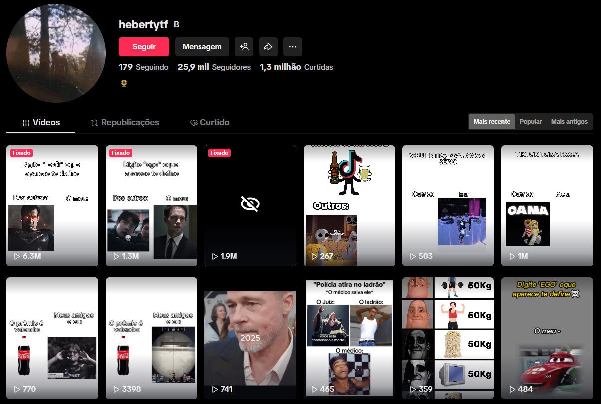 Vendo Conta TikTok – Humor, Memes e Entretenimento – 25 mil seguidores