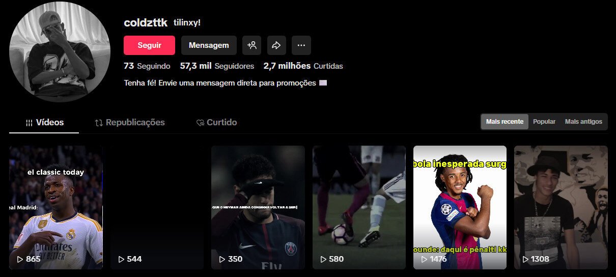 Conta no TikTok à venda – Futebol, Skills e Lifestyle 57 mil seguidores
