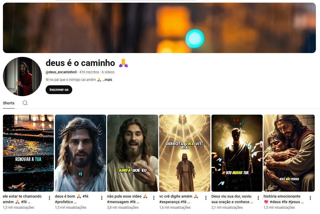 Canal no YouTube à venda – Mensagens de Fé e Shorts Motivacionais (416 inscritos) Não monetizado