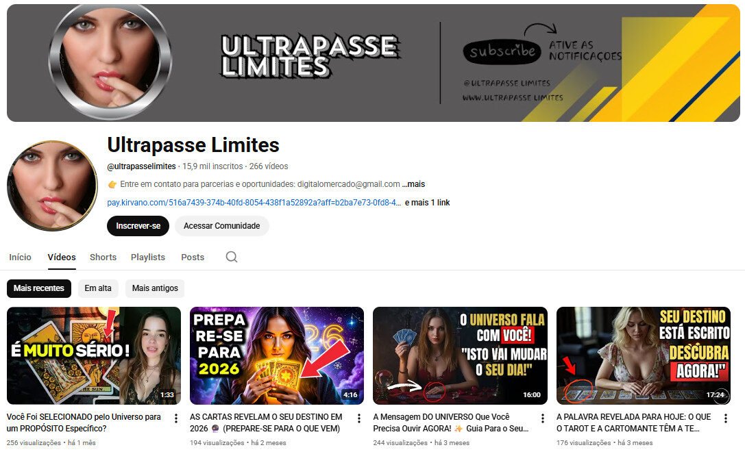 Canal no YouTube à venda – Tarot, Astrologia e Destino – 15 mil inscritos Não Monetizado
