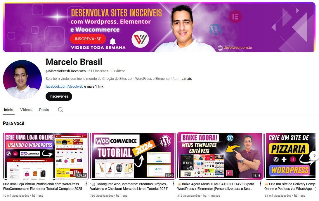 Canal no YouTube à venda – Criação de Sites e E-commerce (511 inscritos) Não Monetizado