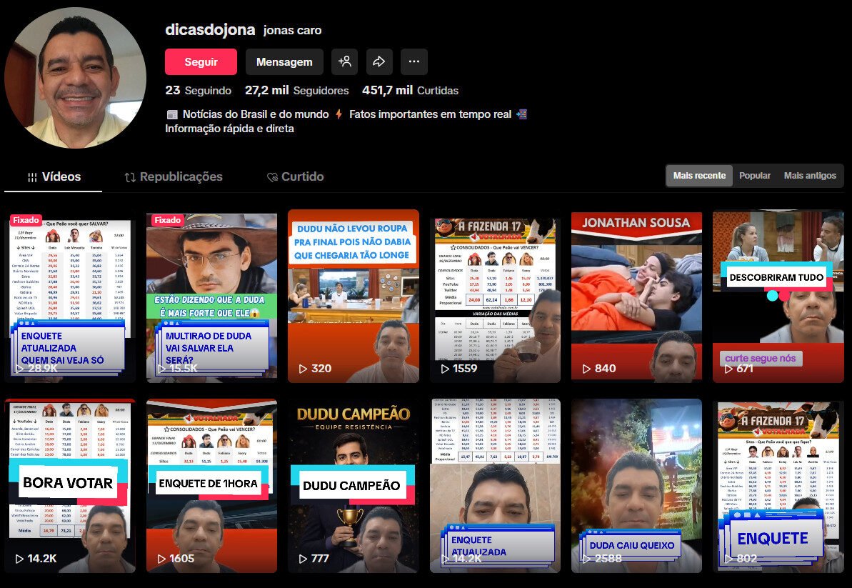 Conta no TikTok à venda – Notícias, Reality Shows e Atualidades 27 mil seguidores
