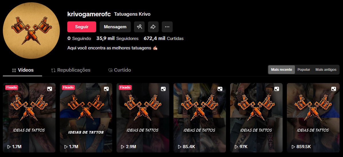 Conta no TikTok à venda – Tatuagens e Inspirações Artísticas 35 mil seguidores