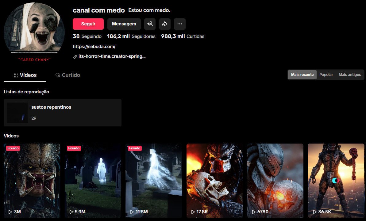 Conta no TikTok à venda – Terror, Suspense e Sustos – 186 mil seguidores