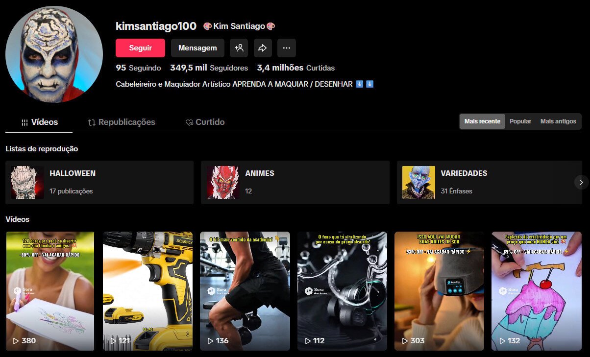 Conta no TikTok à venda – Maquiagem Artística, Desenho e Estilo (349 mil seguidores)