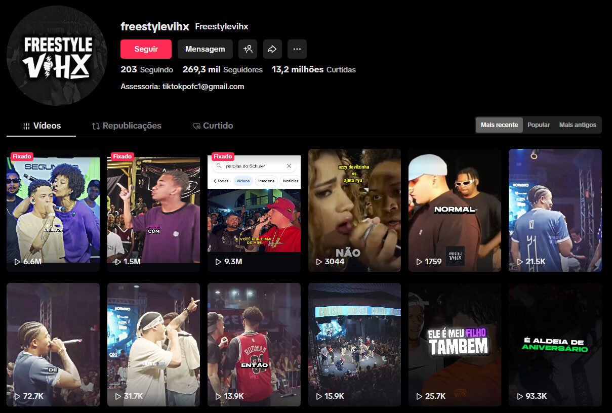 Conta no TikTok à venda – Batalhas de Rima e Cultura Freestyle (269 mil seguidores)