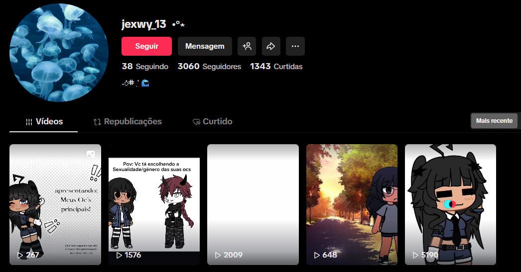 Conta no TikTok à venda – Comunidade Gacha e Design de OCs – 3 mil seguidores