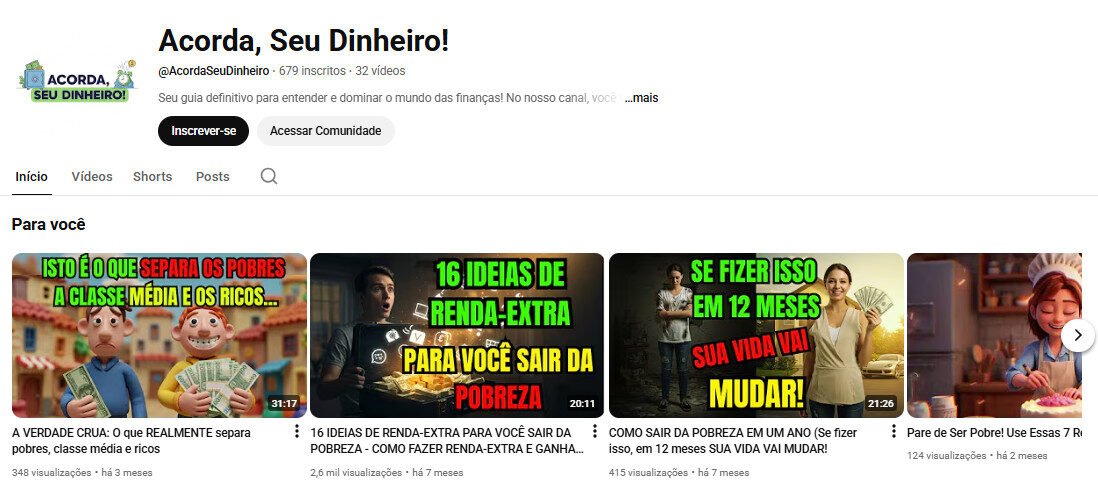 Canal YouTube à venda (Não Monetizado) – Finanças e Renda Extra (679 inscritos)