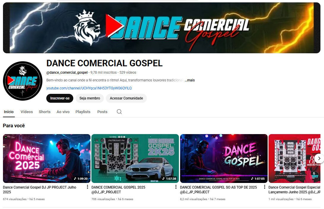 Canal YouTube à venda – Dance e Remix Gospel (9 mil inscritos)