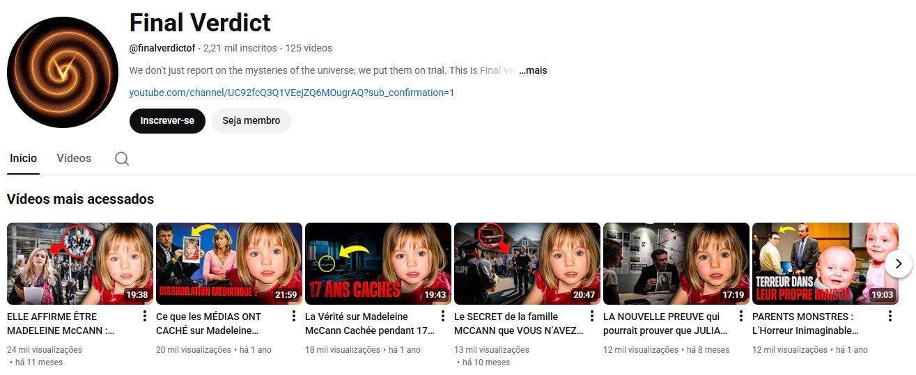 Canal YouTube à venda – Mistérios, Crimes e Casos Reais (2 mil inscritos)