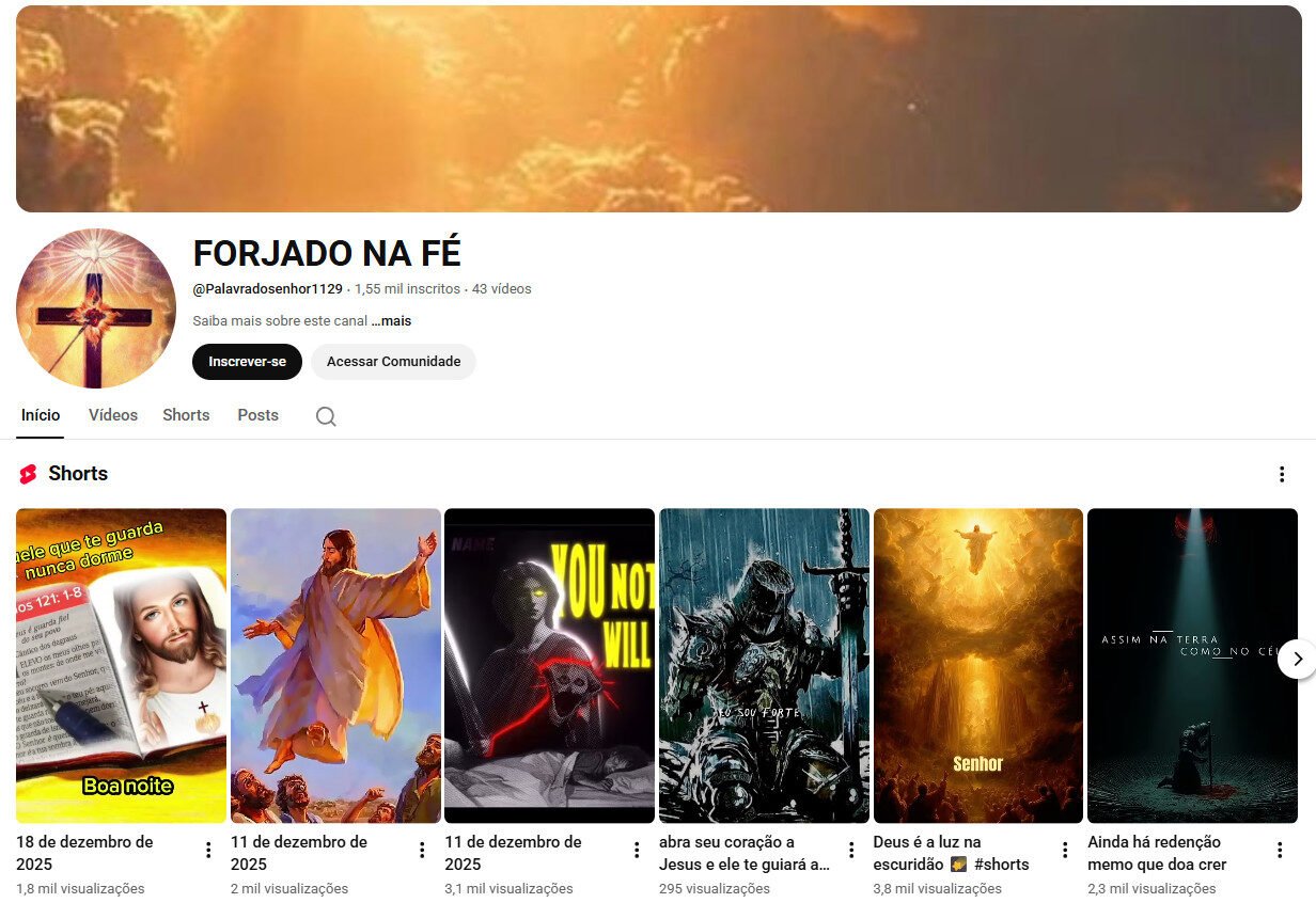 Canal YouTube à venda (Não Monetizado) – Mensagens de Fé e Shorts (1 mil inscritos)