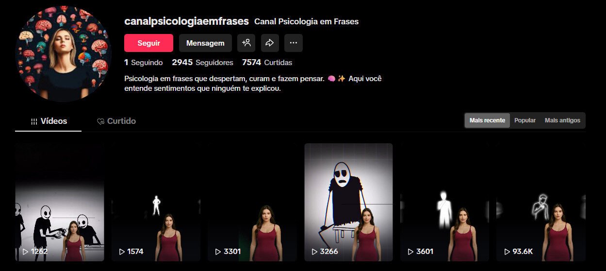Perfil TikTok à venda – Psicologia, Frases e Reflexões (2 mil seguidores)