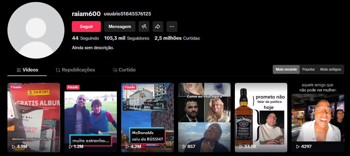 Perfil TikTok à venda – Entretenimento e Curiosidades (105 mil seguidores)