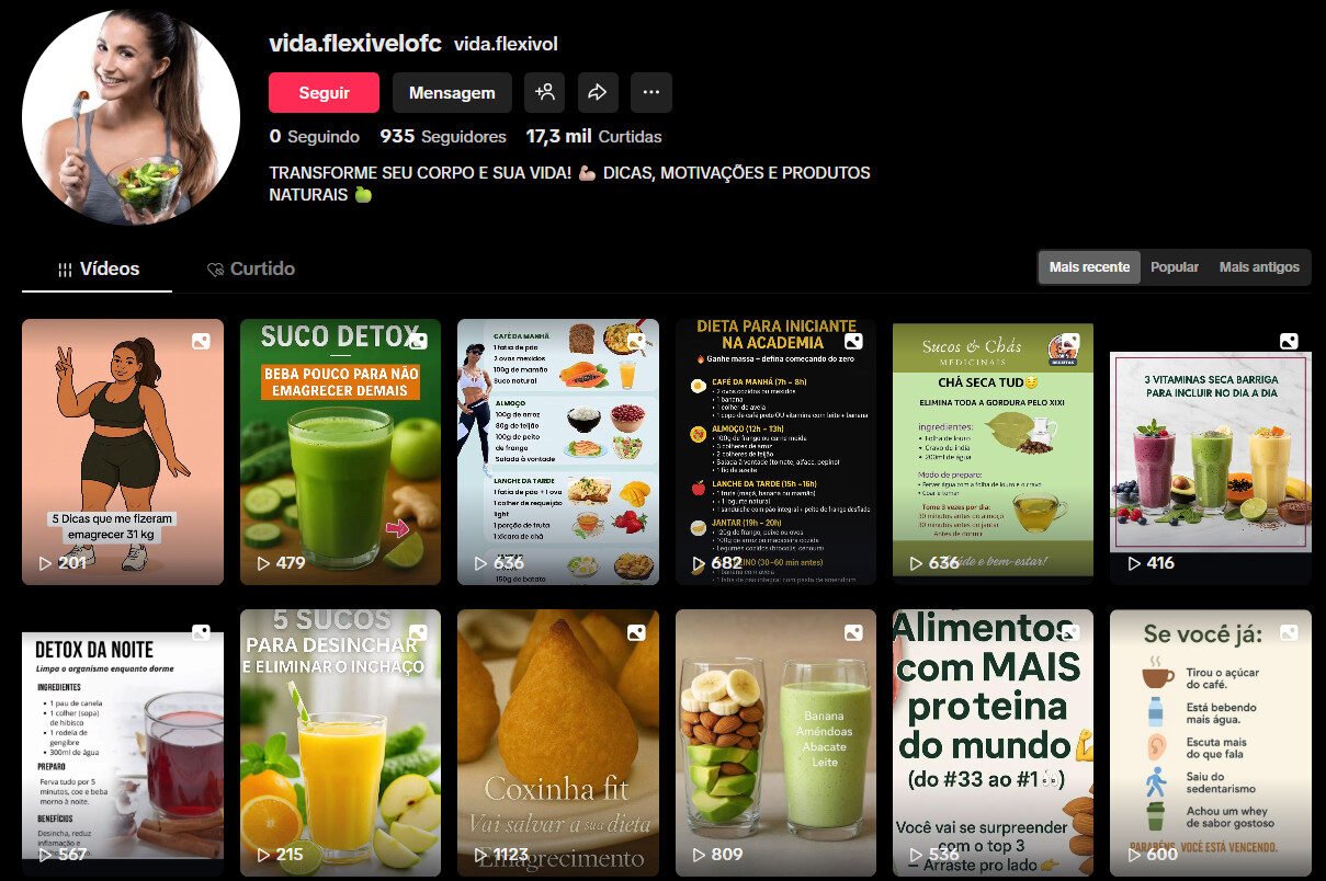 Perfil TikTok à venda – Vida Saudável e Bem-estar (935 seguidores)