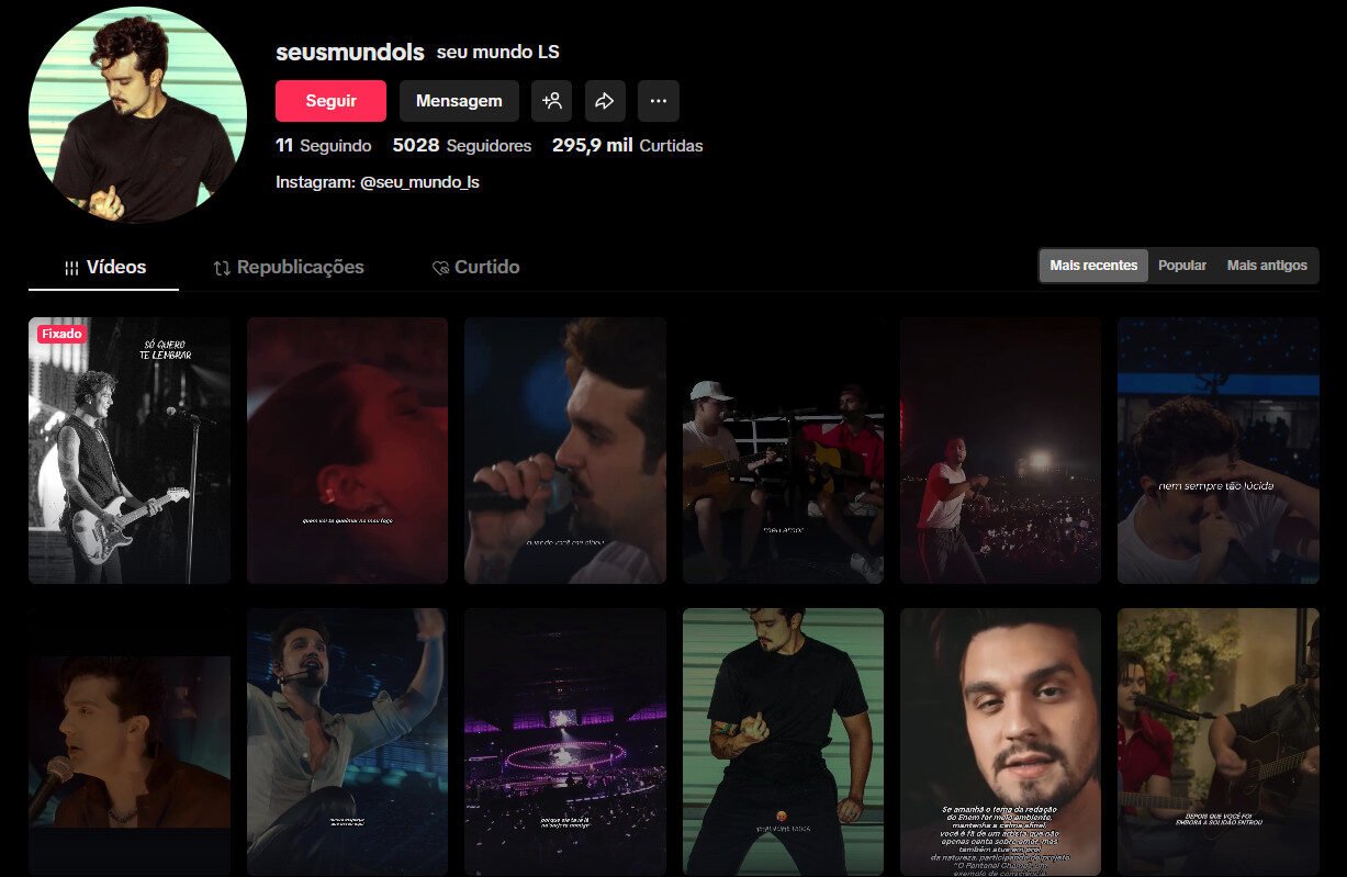 Perfil TikTok à venda – Fã-clube Luan Santana (5 mil seguidores)
