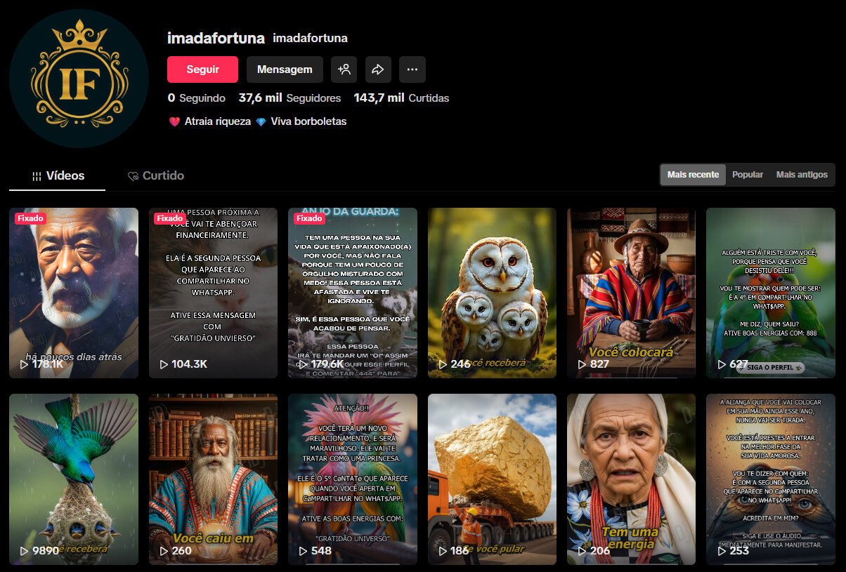 Perfil TikTok à venda – Lei da Atração e Prosperidade (37 mil seguidores)