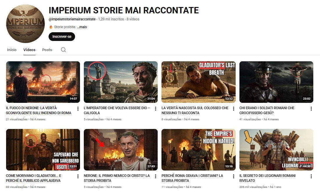 Canal YouTube à venda – História e Império Romano 1 mil inscrito
