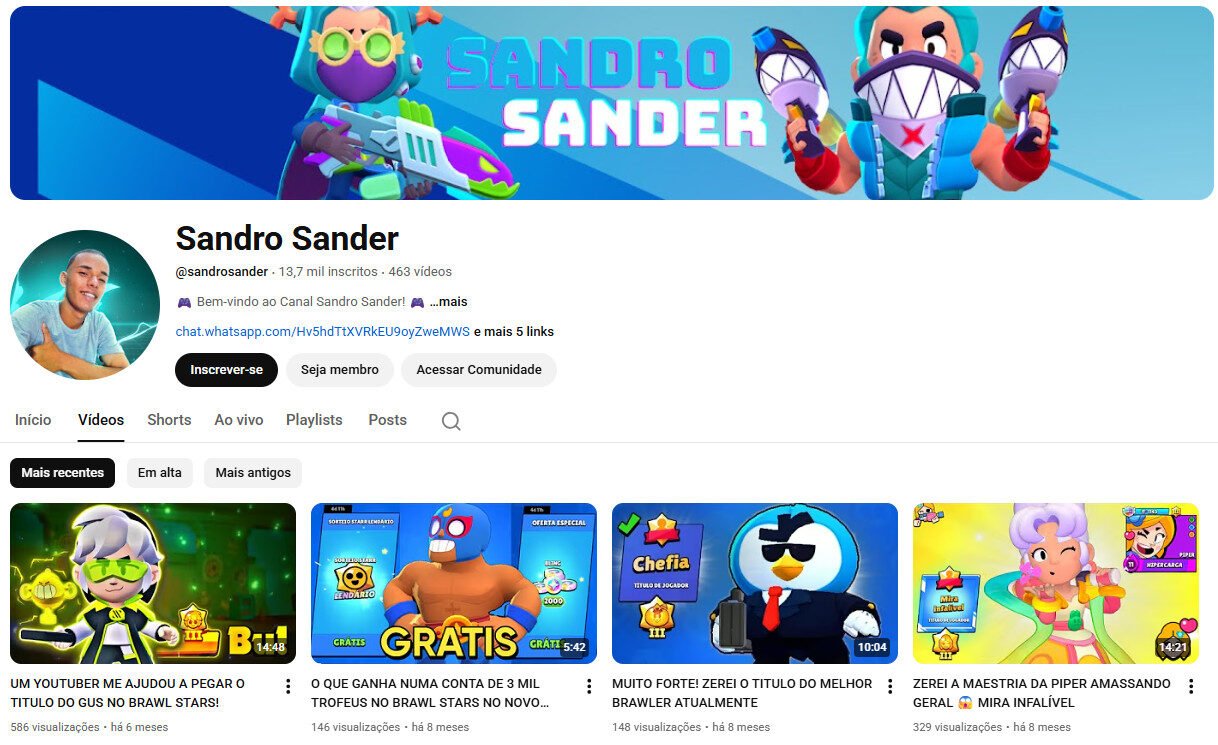 Canal YouTube à venda – Brawl Stars e Games – 13 mil inscritos