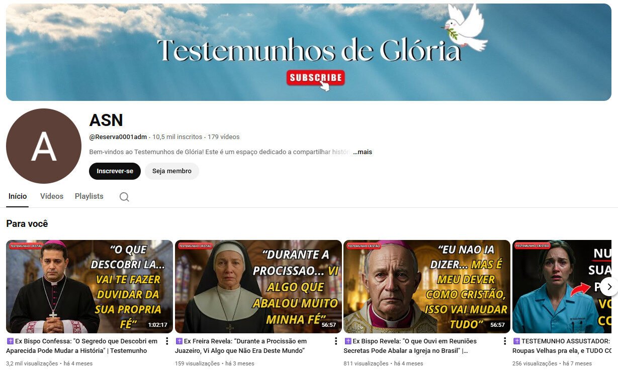 Canal YouTube à venda – Testemunhos de Fé e Espiritualidade – 10 mil inscritos