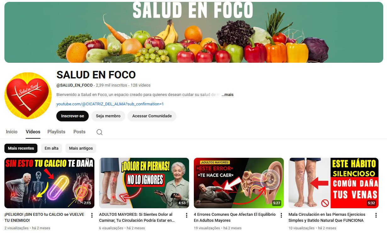 Canal YouTube à venda – Saúde, Bem-estar e Longevidade (2 mil inscritos)