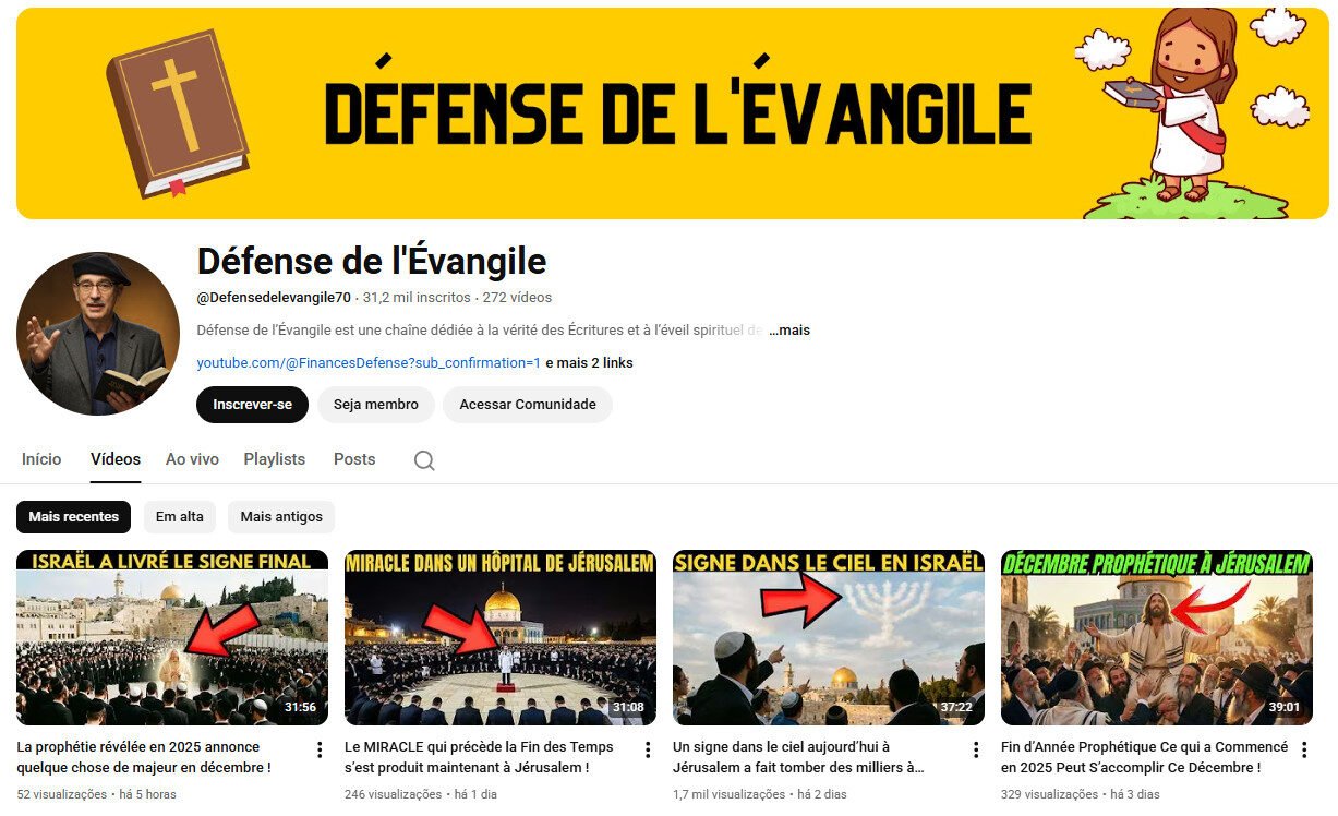Canal YouTube à venda – Espiritualidade e Defesa do Evangelho (31 mil inscritos)