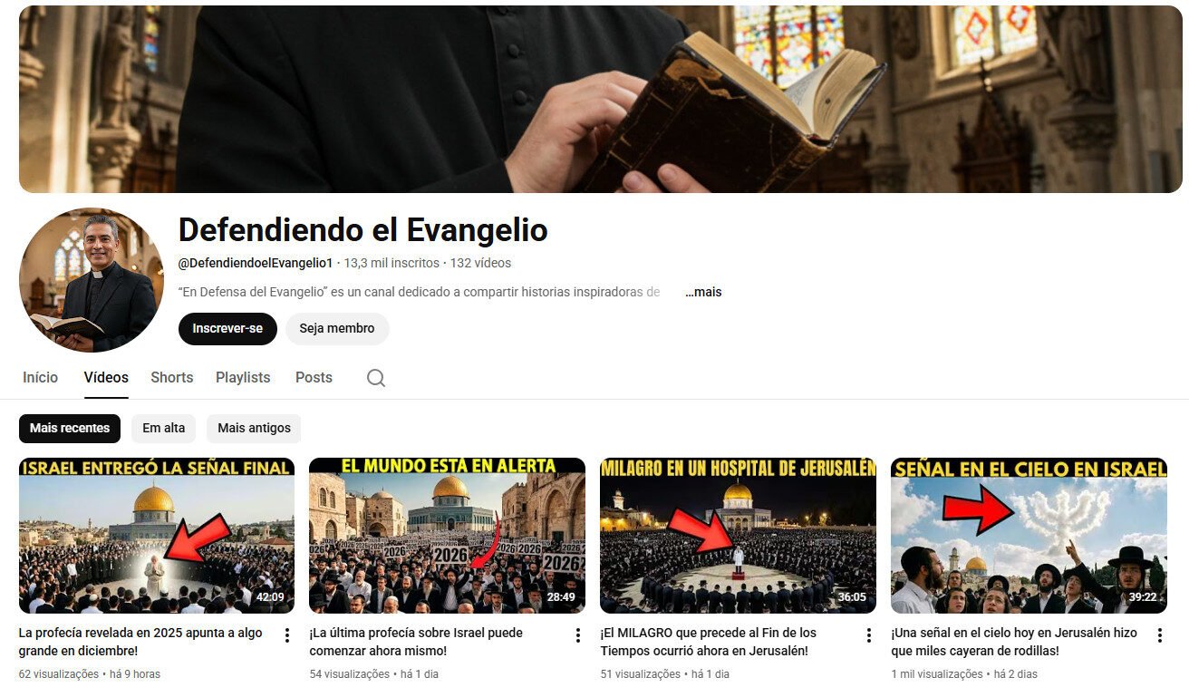 Canal YouTube à venda – Defesa do Evangelho e Profecias (13 mil inscritos)