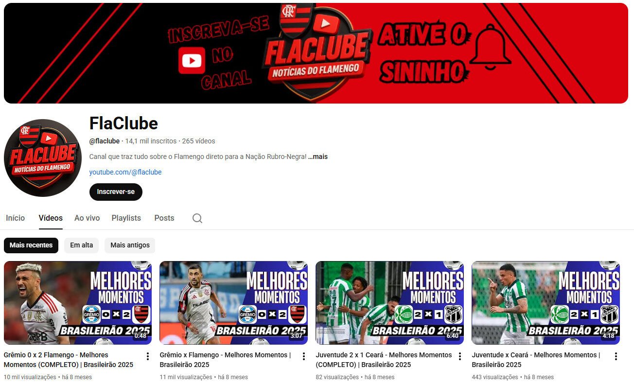 Canal YouTube à venda – Notícias do Flamengo e Futebol (14 mil inscritos)