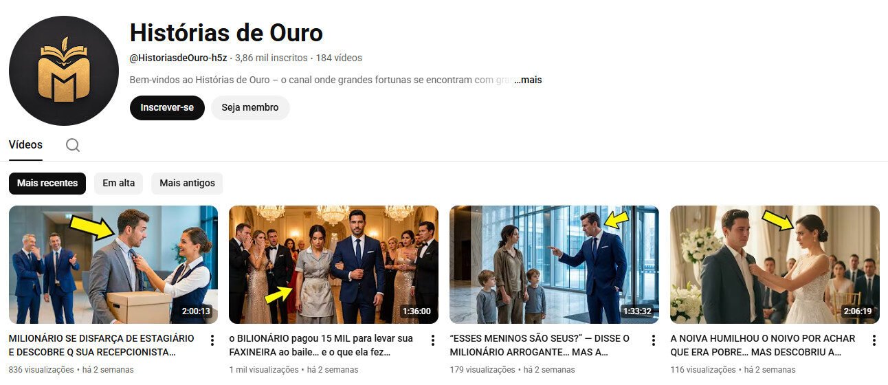 Canal YouTube à venda – Histórias de Ouro e Superação (3 mil inscritos)