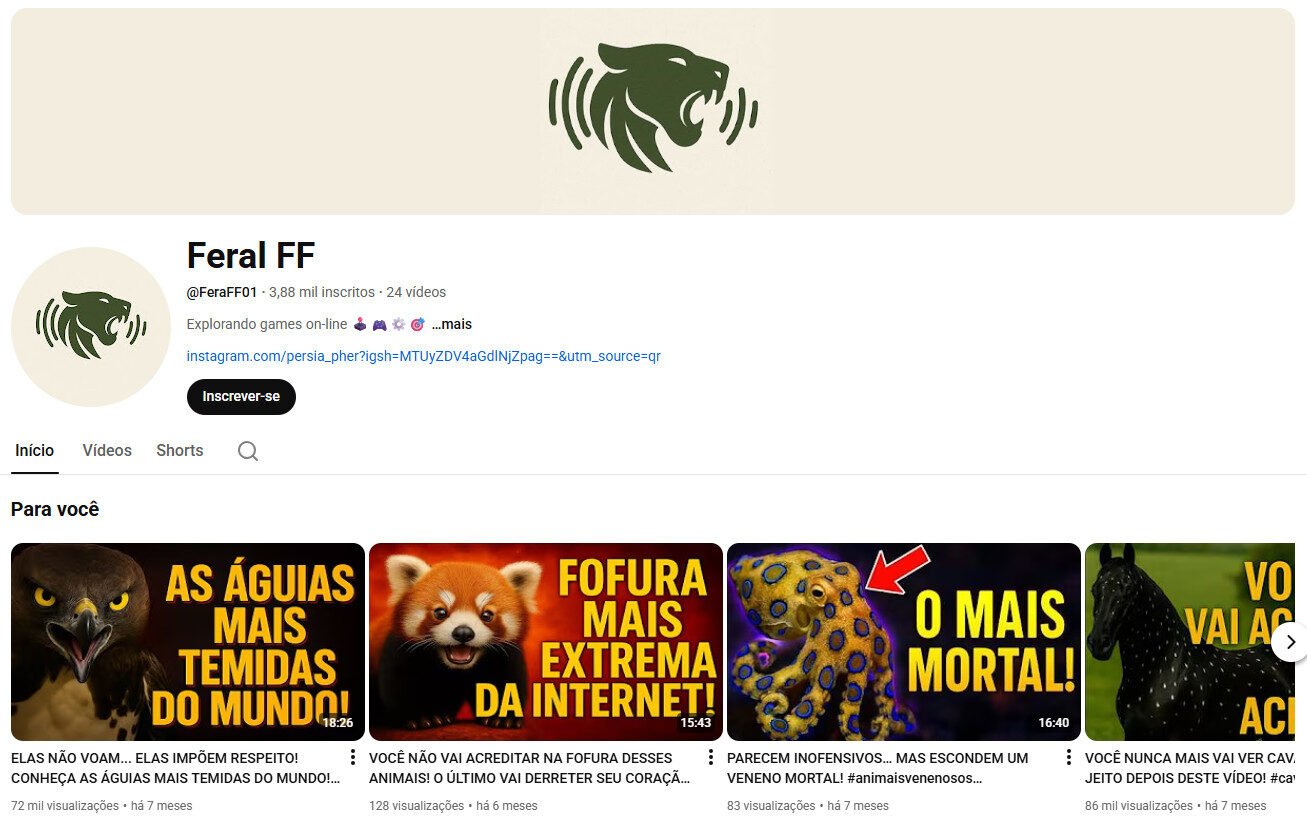 Canal YouTube à venda – Curiosidades do Mundo Animal (3 mil inscritos)