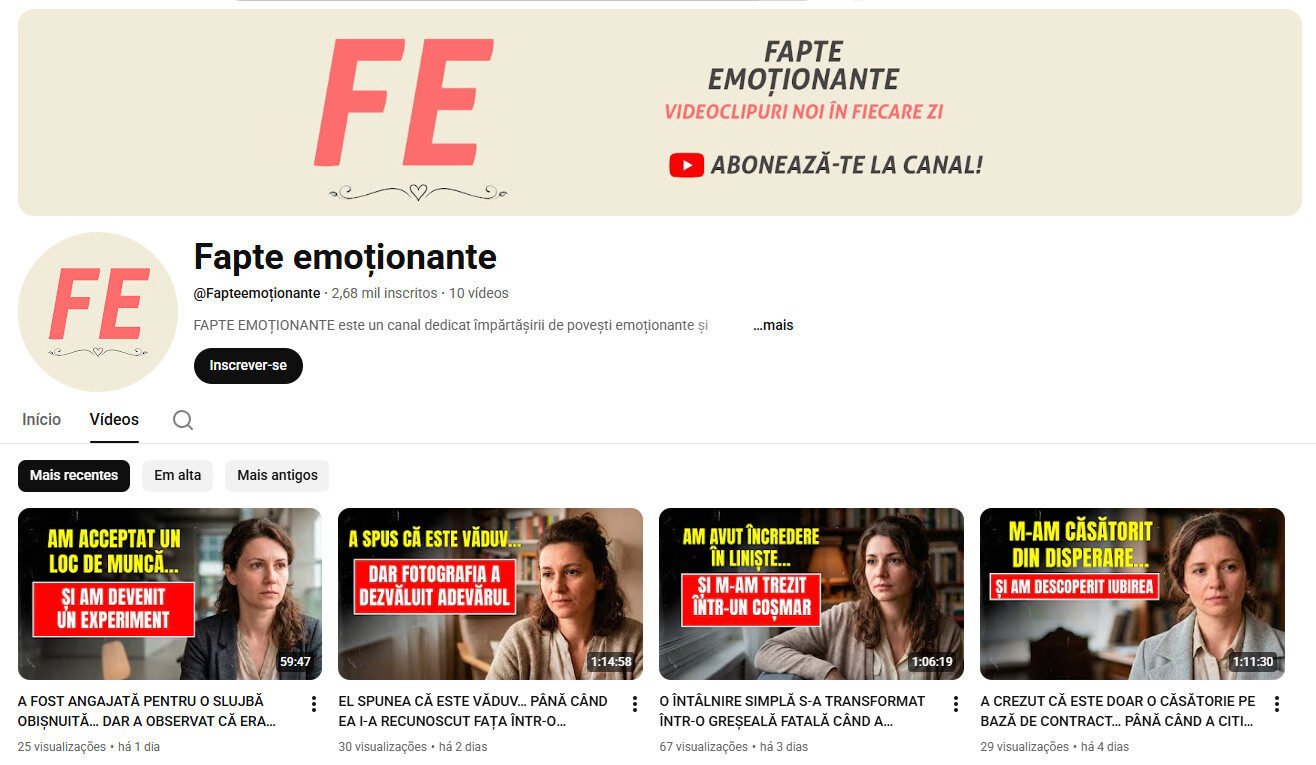 Canal YouTube à venda – Histórias Emocionantes e Dramas Humanos (2 mil inscritos)