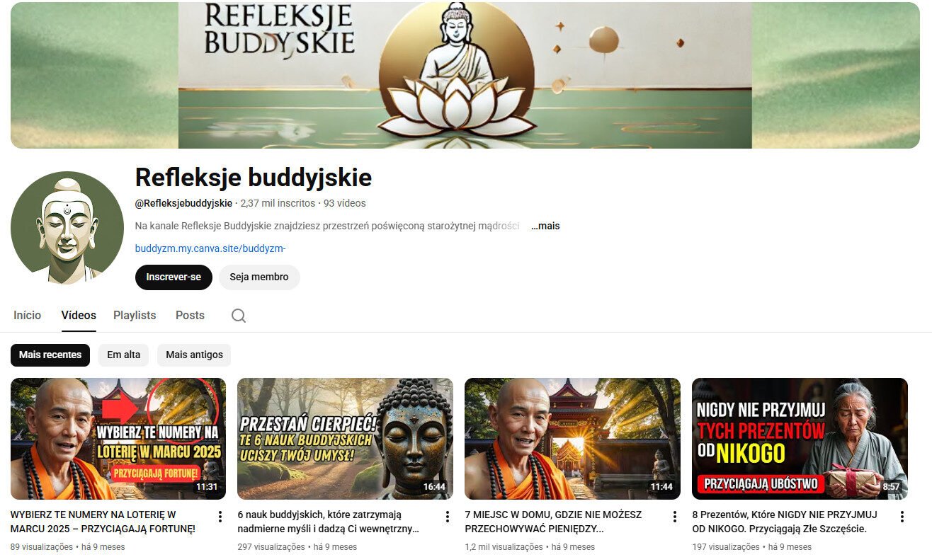 Canal YouTube à venda – Espiritualidade e Sabedoria Budista – 2 mil inscritos