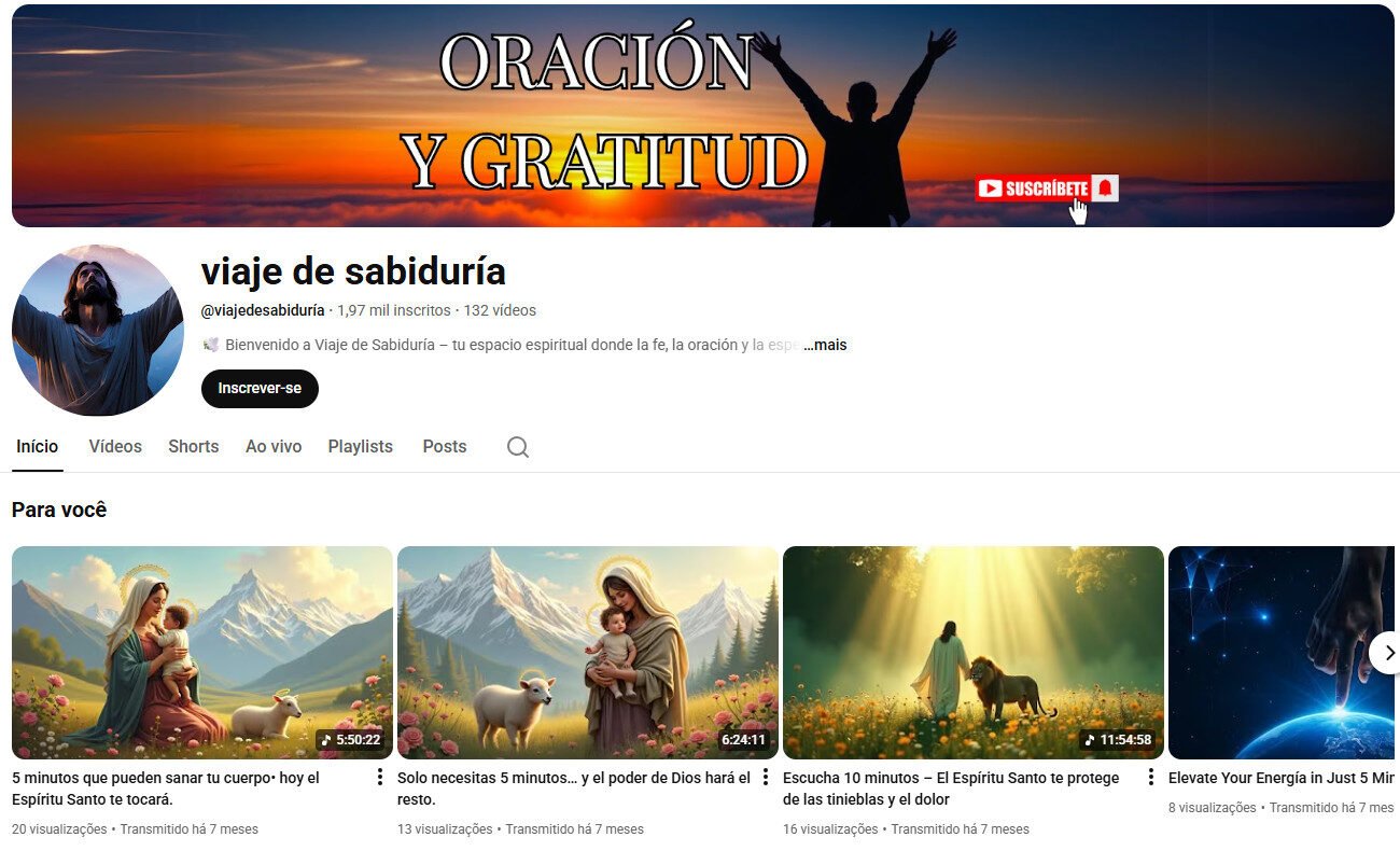 Canal YouTube à venda – Espiritualidade, Fé e Oração (1 mil inscritos)