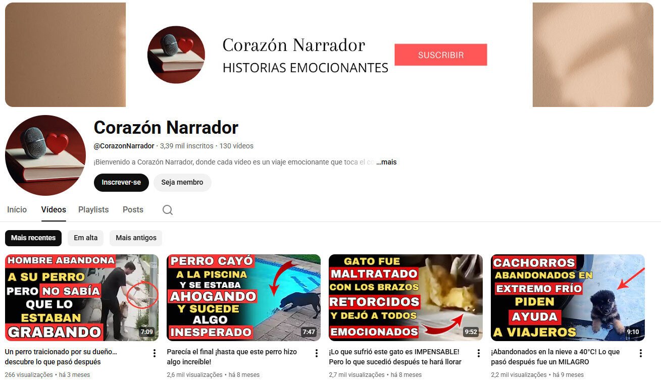 Canal YouTube à venda – Histórias Emocionantes e Resgate Animal (3 mil inscritos)