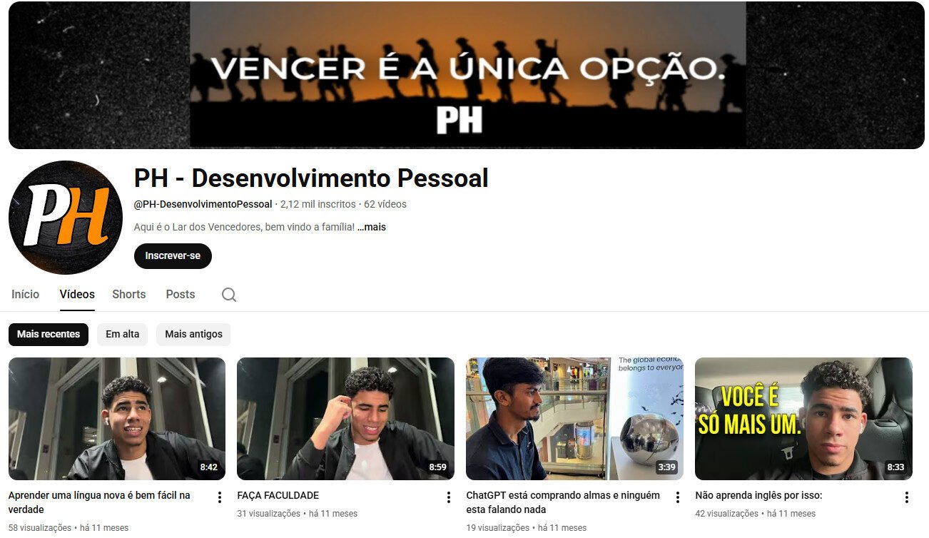 Canal YouTube à venda – Desenvolvimento Pessoal e Mentalidade 2 mil inscritos