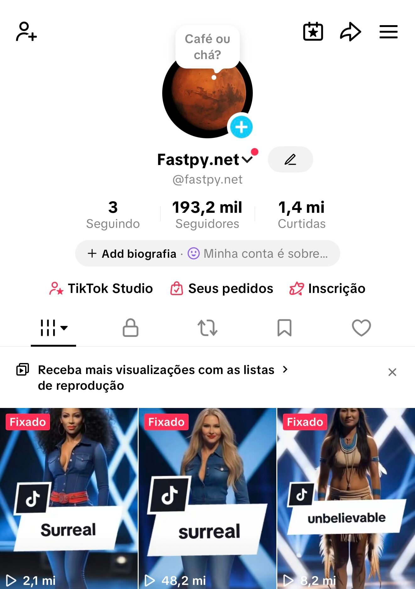 PERFIL TIK TOK 193K INTELIGÊNCIA ARTIFICIAL