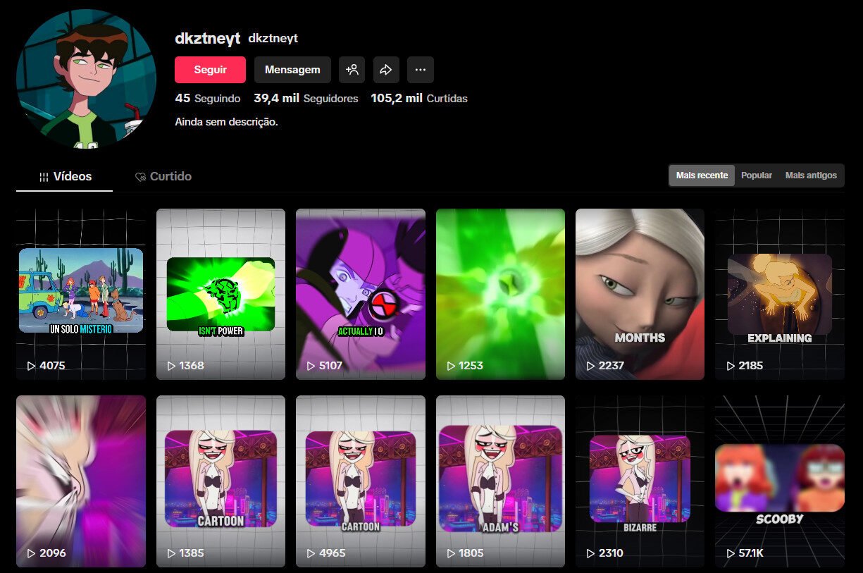 Perfil TikTok à venda – Animações, Curiosidades e Cultura Geek (39 mil seguidores)