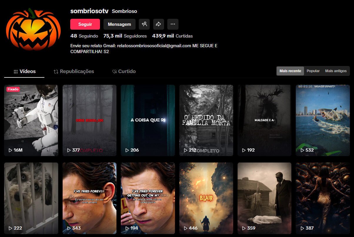 Perfil TikTok à venda – Terror, Relatos e Mistério (75 mil seguidores)
