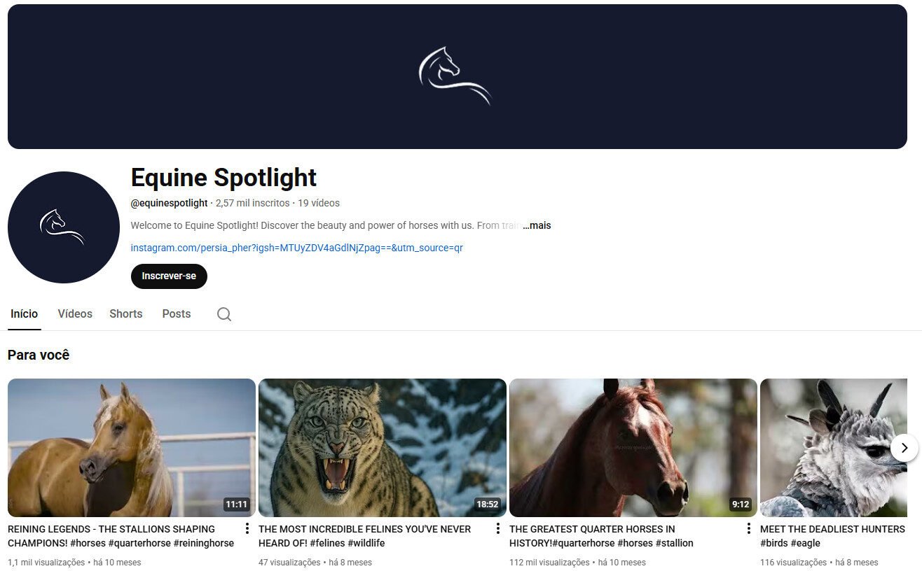 Canal YouTube à venda – Cavalos, Natureza e Vida Selvagem (2 mil inscritos)