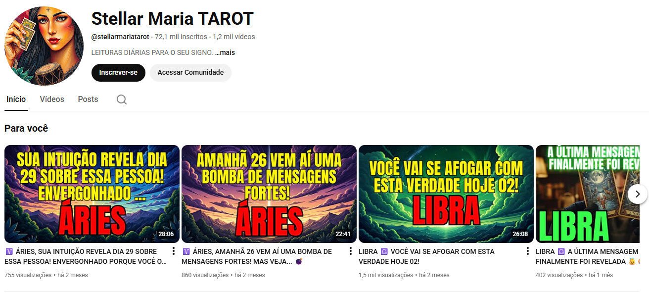 Canal YouTube à venda – Tarot, Astrologia e Previsões (72 mil inscritos)