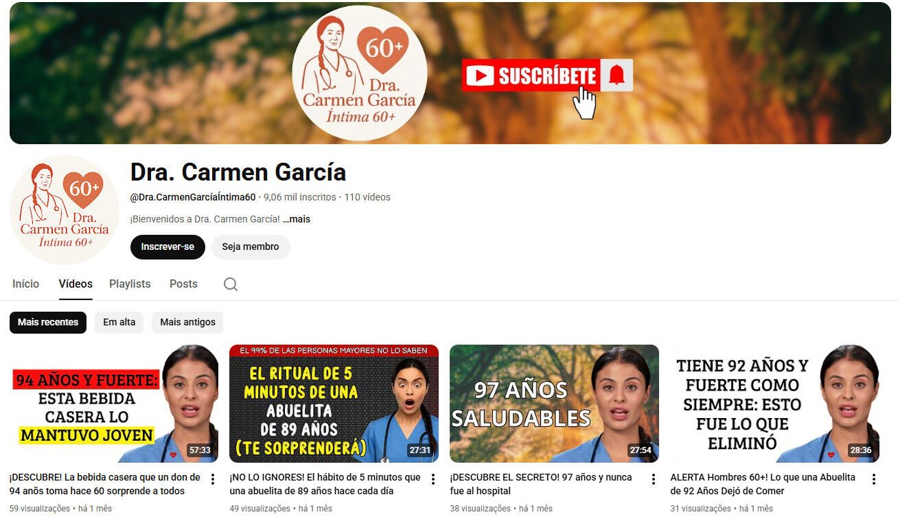 Canal YouTube à venda – Saúde, Bem-Estar e Longevidade 60+ (9 mil inscritos)