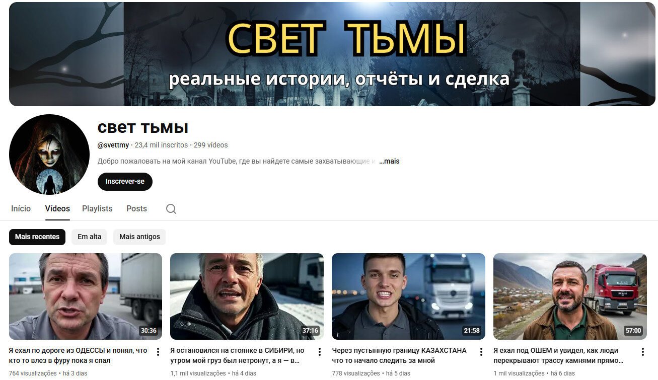 Canal YouTube à venda – Histórias Reais, Relatos e Mistério (23 mil inscritos)
