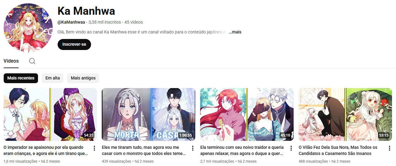 Canal YouTube à venda – Manhwas, Narrativas e Cultura Pop Asiática (3 mil inscritos)
