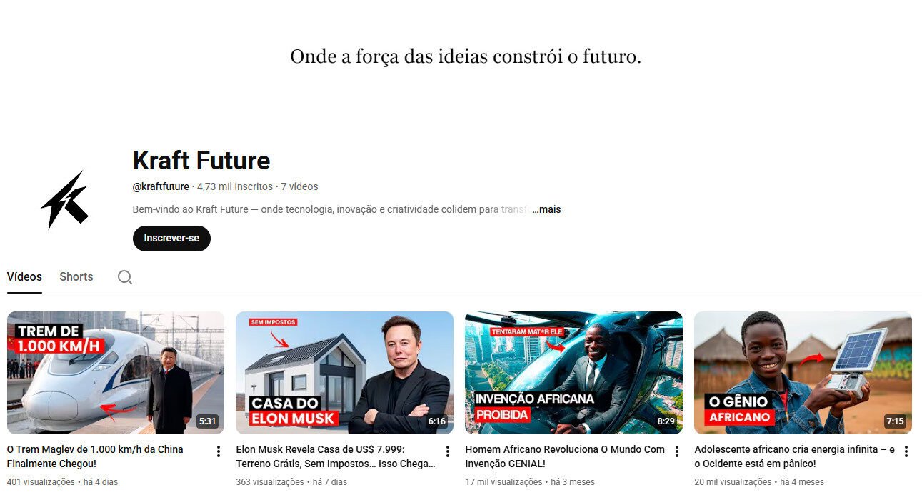 Canal YouTube à venda – Tecnologia, Inovação e Futuro (4 mil inscritos)