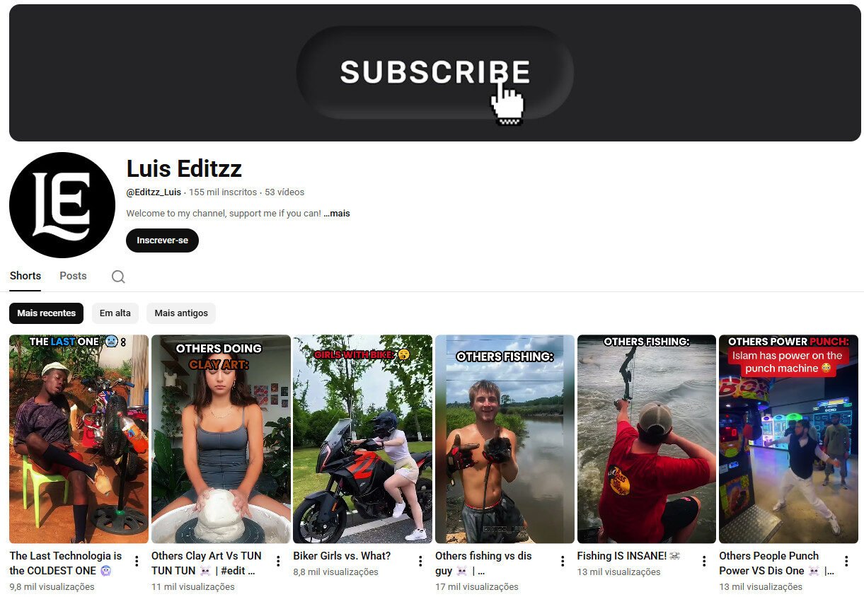 Canal YouTube à venda – Edições Virais e Shorts (155 mil inscritos)