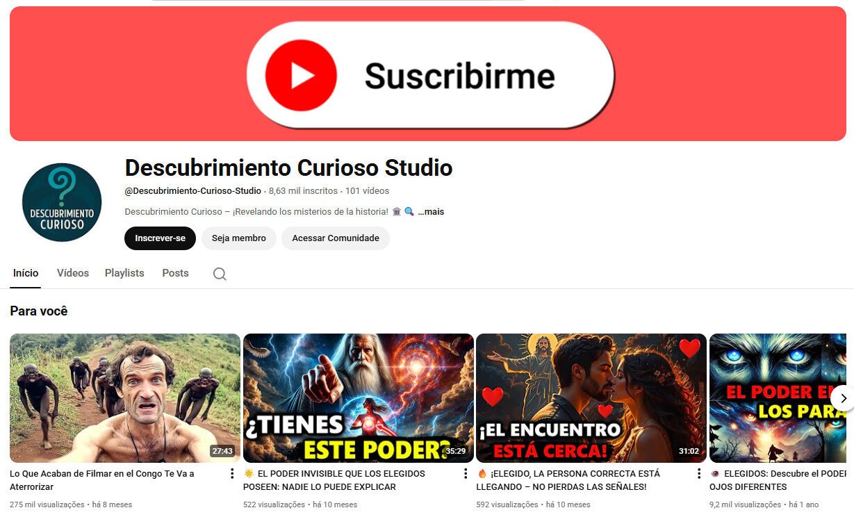 Canal YouTube à venda – Mistérios da História e Curiosidades (8 mil inscritos)