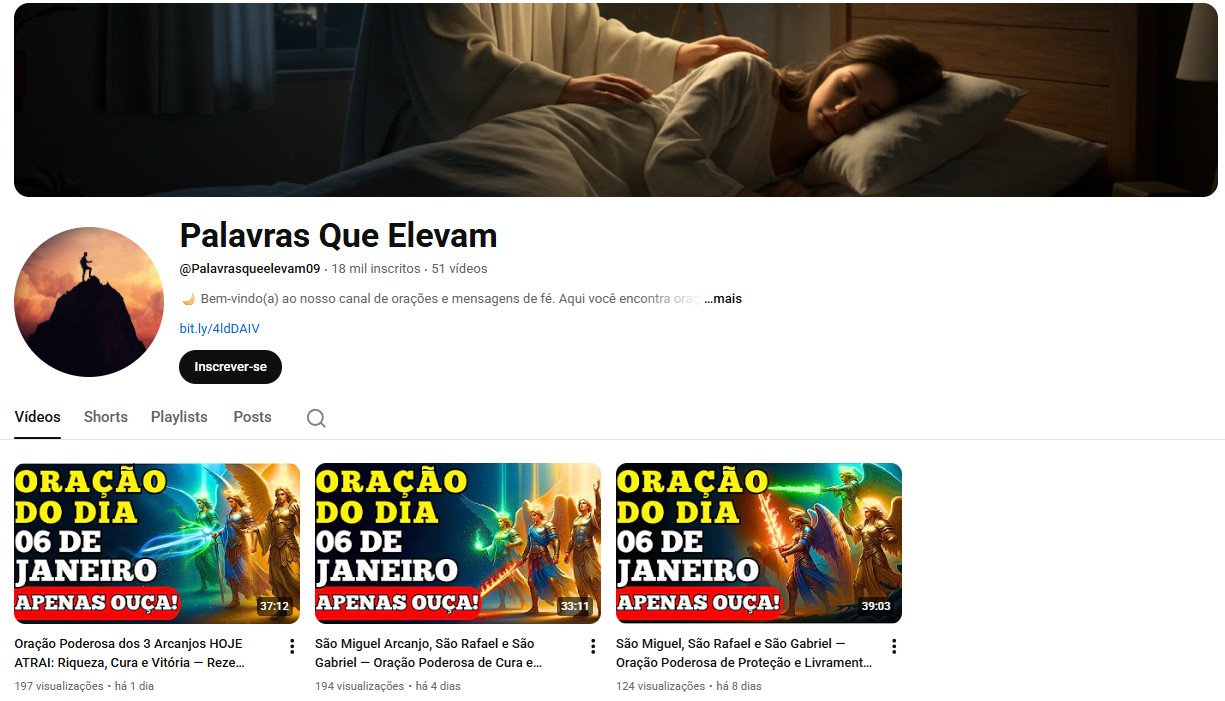 Canal YouTube à venda – Orações, Espiritualidade e Mensagens de Fé (18 mil inscritos)