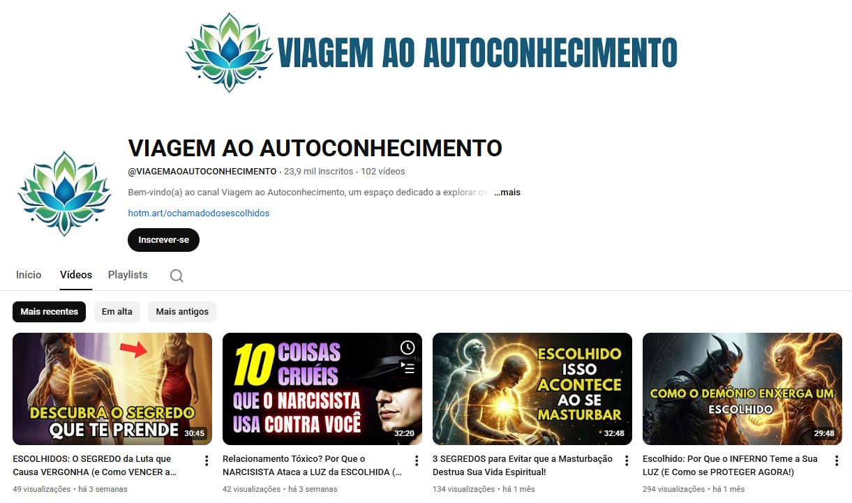 Canal YouTube à venda – Autoconhecimento e Espiritualidade – 23 mil inscritos
