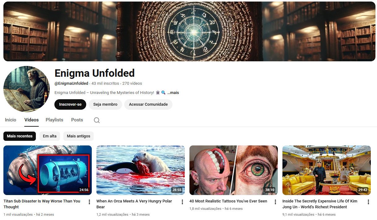 Canal YouTube à venda – Mistérios da História e Curiosidades (43 mil inscritos)